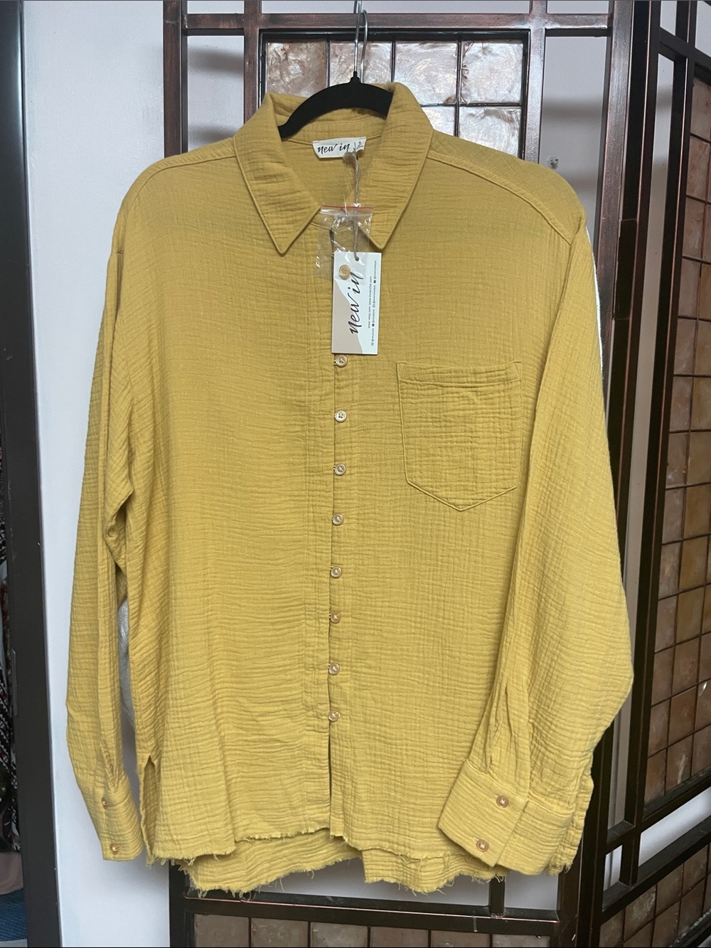 Women's Mustard Button-Front Collared Shirt